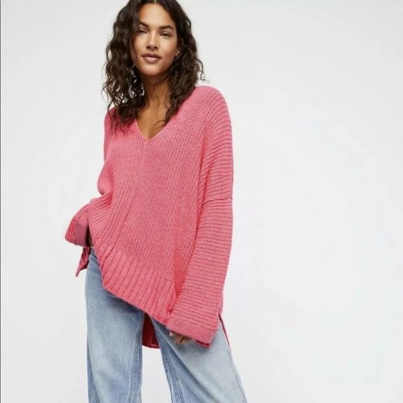 Free People Sweater Slouchy Ribbed Hem Oversized